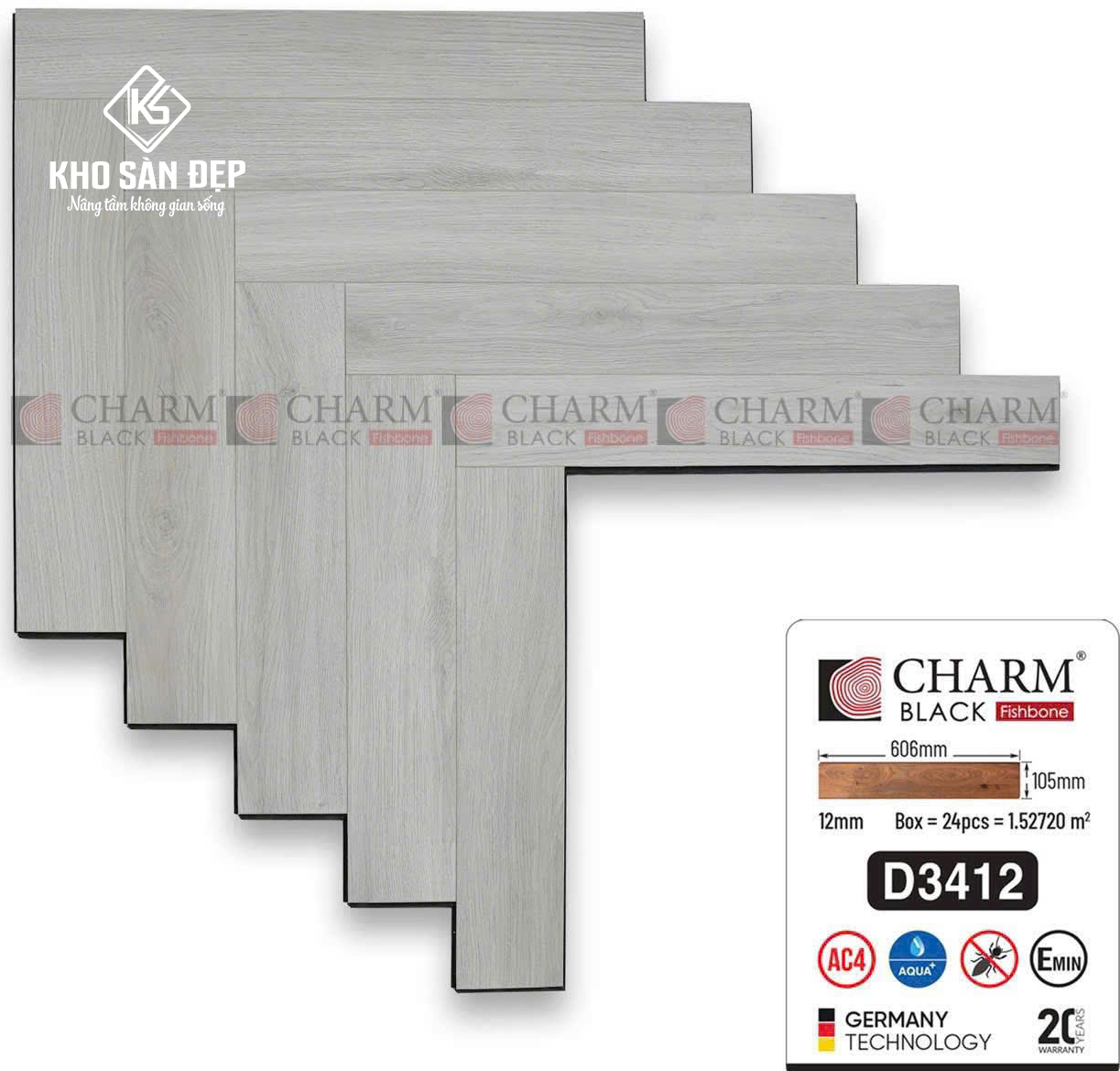 Sàn Gỗ Xương Cá Charm D3412